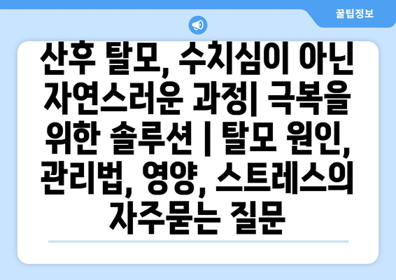 산후 탈모, 수치심이 아닌 자연스러운 과정| 극복을 위한 솔루션 | 탈모 원인, 관리법, 영양, 스트레스