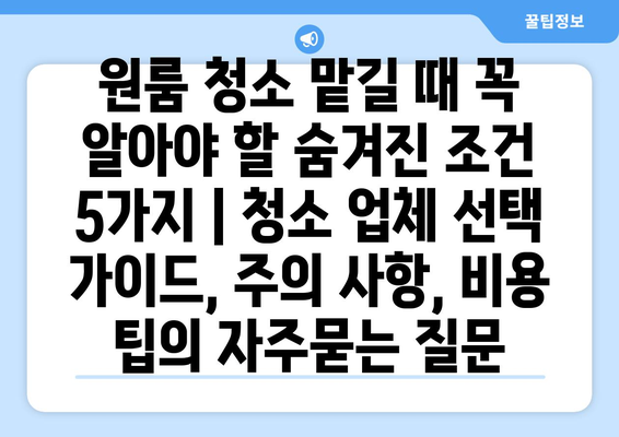 원룸 청소 맡길 때 꼭 알아야 할 숨겨진 조건 5가지 | 청소 업체 선택 가이드, 주의 사항, 비용 팁